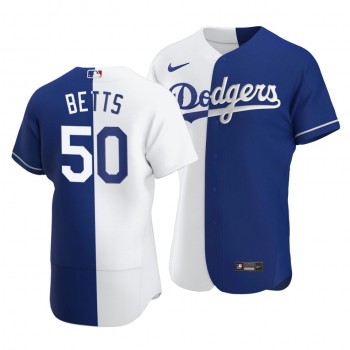 Personalized Dodgers #50 Mookie Betts Split White Blue Two-Tone Jersey