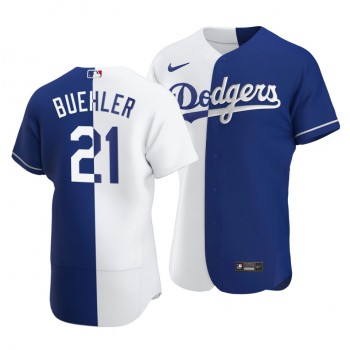 Personalized Dodgers #21 Walker Buehler Split White Blue Two-Tone Jersey