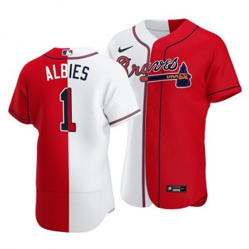 Personalized Braves #1 Ozzie Albies Split White Red Two-Tone Jersey