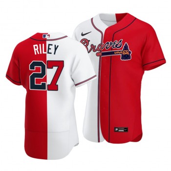 Personalized Braves #27 Austin Riley Split White Red Two-Tone Jersey
