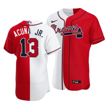 Personalized Braves #13 Ronald Acuna Jr. Split White Red Two-Tone Jersey