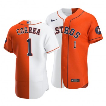 Personalized Astros #1 Carlos Correa Split White Orange Two-Tone Jersey
