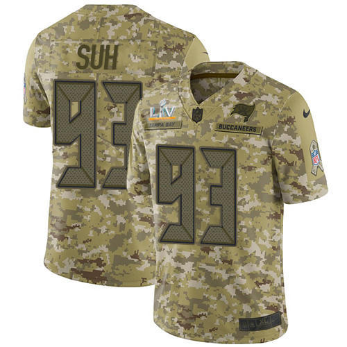 Personalized Buccaneers #93 Ndamukong Suh Camo Men’s Super Bowl LV Bound Stitched NFL Limited 2018 Salute To Service Jersey