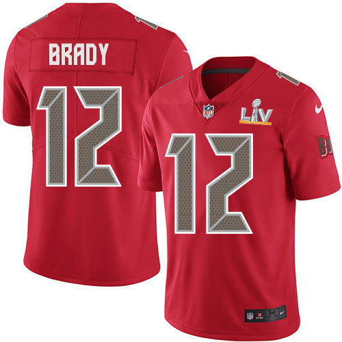 Personalized Buccaneers #12 Tom Brady Red Men’s Super Bowl LV Bound Stitched NFL Limited Rush Jersey