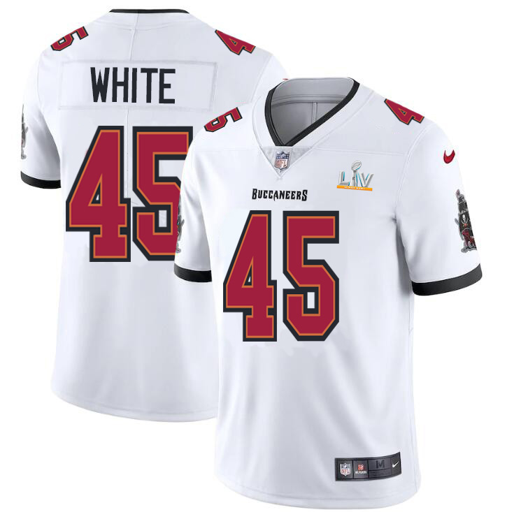 Personalized Tampa Bay Buccaneers #45 Devin White Men’s Super Bowl LV Bound White Limited Jersey