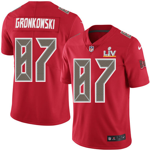 Personalized Buccaneers #87 Rob Gronkowski Red Men’s Super Bowl LV Bound Stitched NFL Limited Rush Jersey