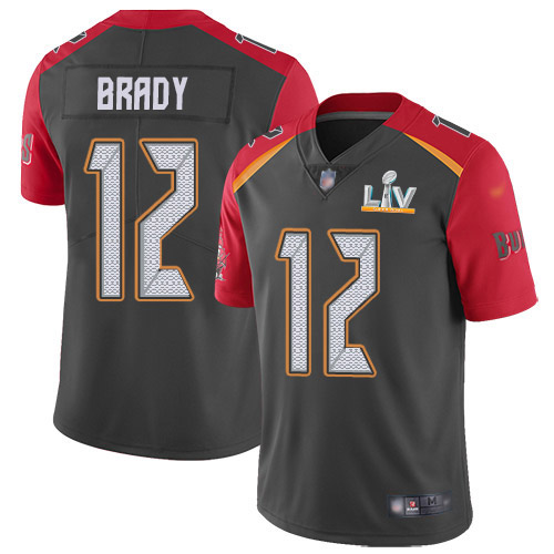 Personalized Buccaneers #12 Tom Brady Gray Men’s Super Bowl LV Bound Stitched NFL Limited Inverted Legend Jersey
