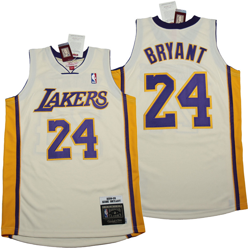 Personalized Lakers 24 Kobe Bryant Rice white 2008-09 Throwback Jerseys