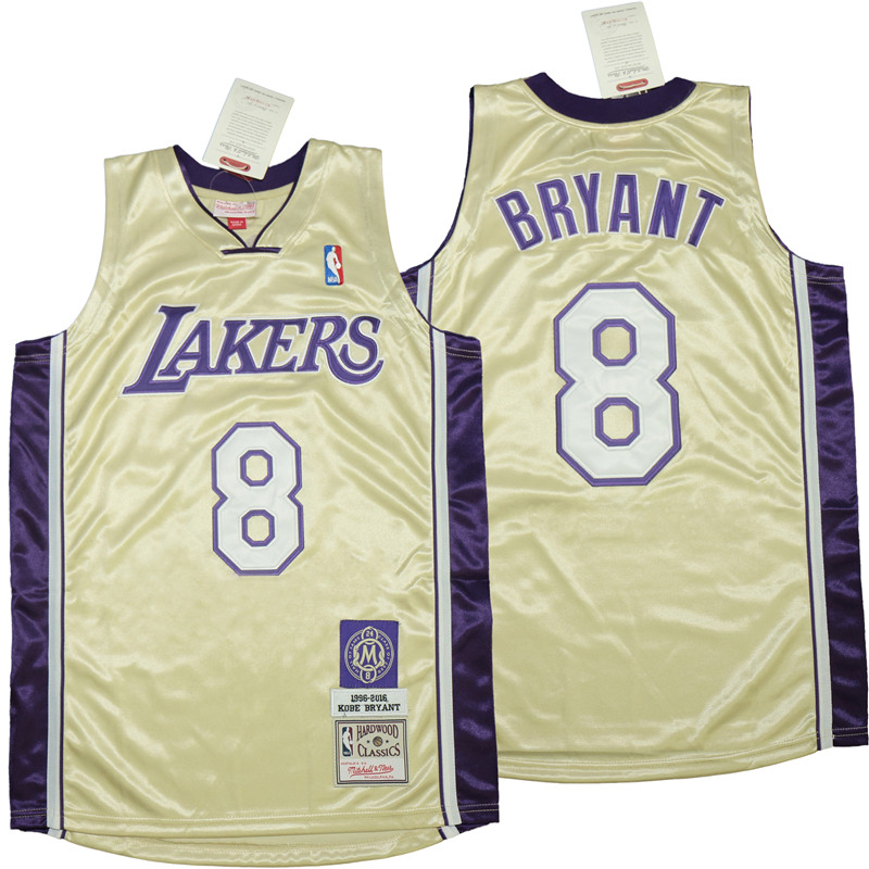 Personalized Lakers 8 Kobe Bryant Gold 1996-2016 The hall of fame Throwback Jerseys