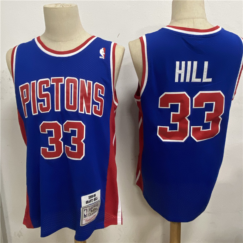 Personalized Pistons 33 Grant Hill Blue 1995 96 Hardwood Classics Jersey