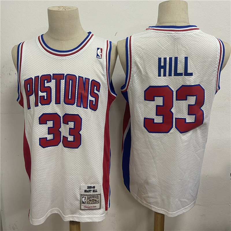 Personalized Pistons 33 Grant Hill White 1995 96 Hardwood Classics Jersey