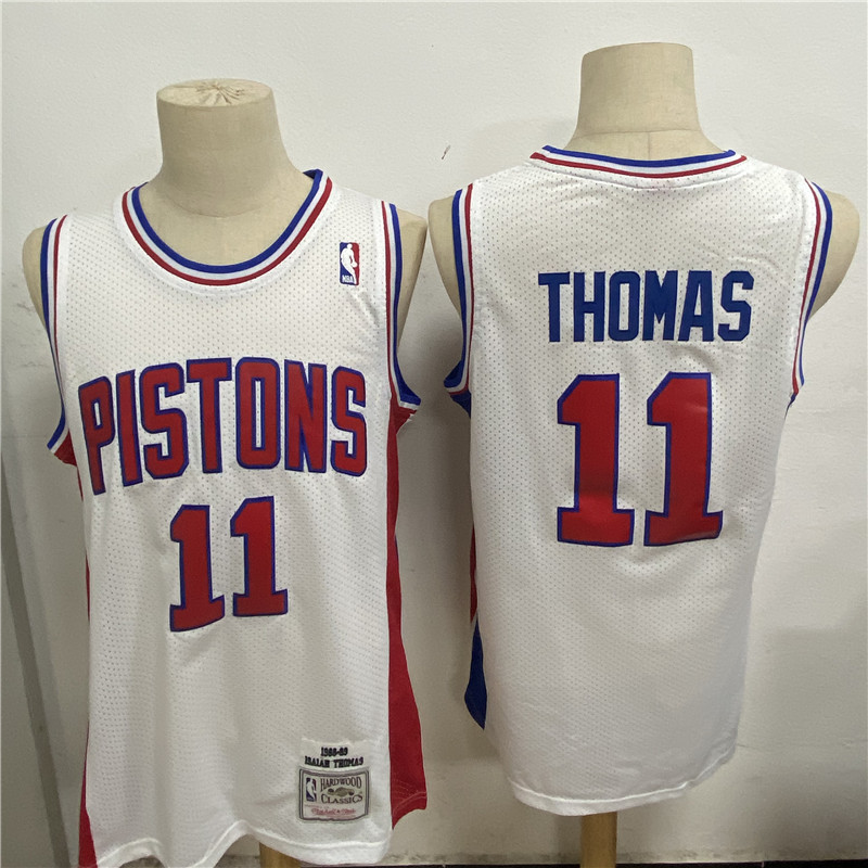 Personalized Pistons 11 Isiah Thomas White 1988 89 Hardwood Classics Jersey