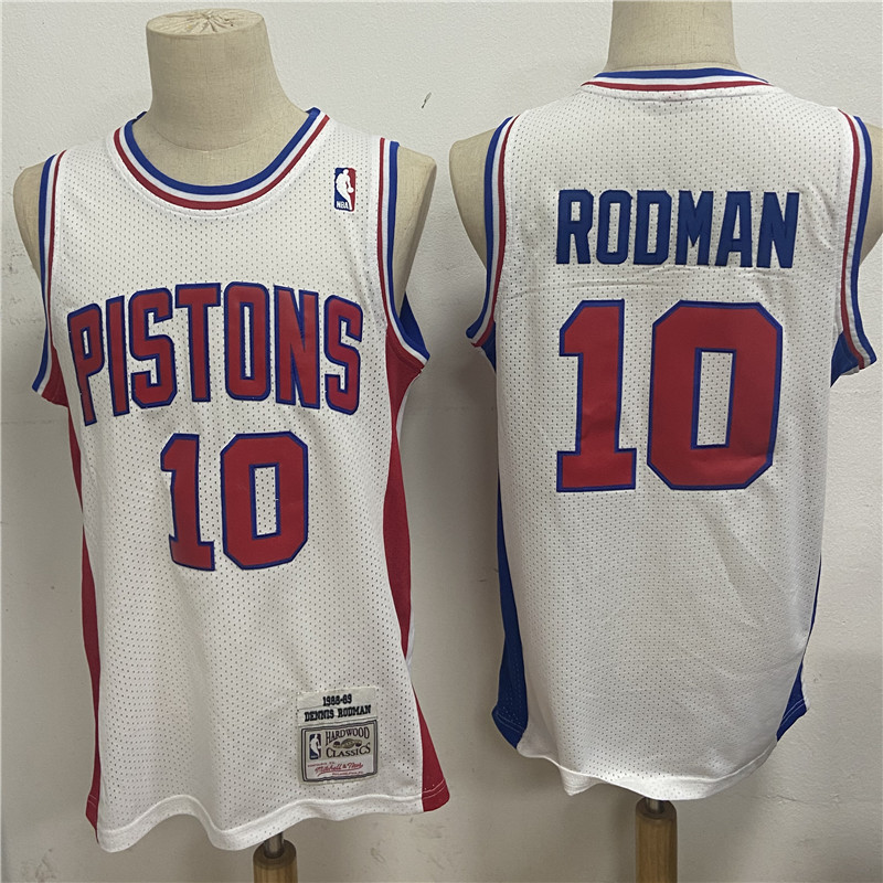 Personalized Pistons 10 Dennis Rodman White 1988 89 Hardwood Classics Jersey