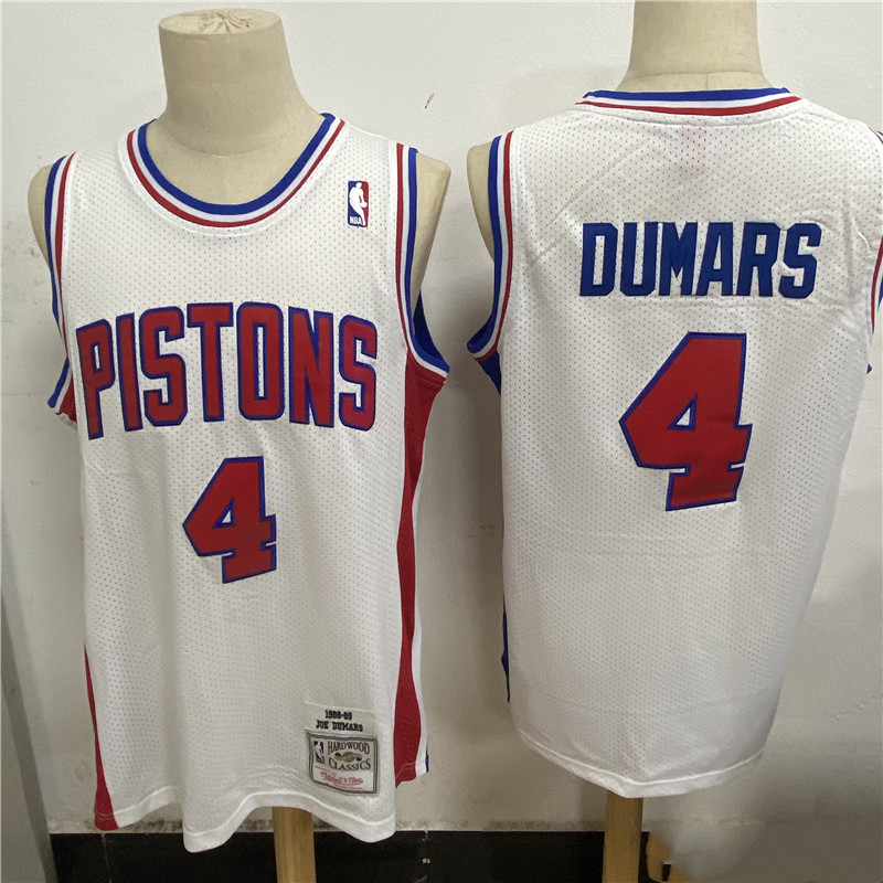 Personalized Pistons 4 Joe Dumars White 1988 89 Hardwood Classics Mesh Jersey