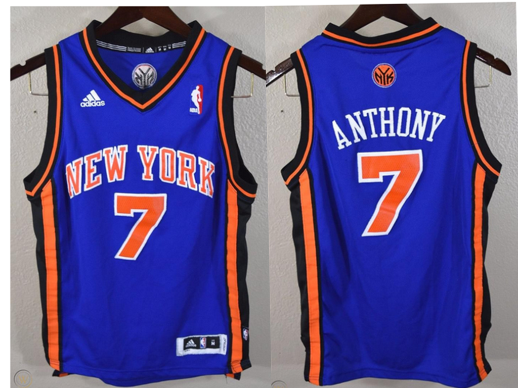 Personalized New York Knicks #7 Carmelo Anthony Revolution 30 Swingman Blue Jersey