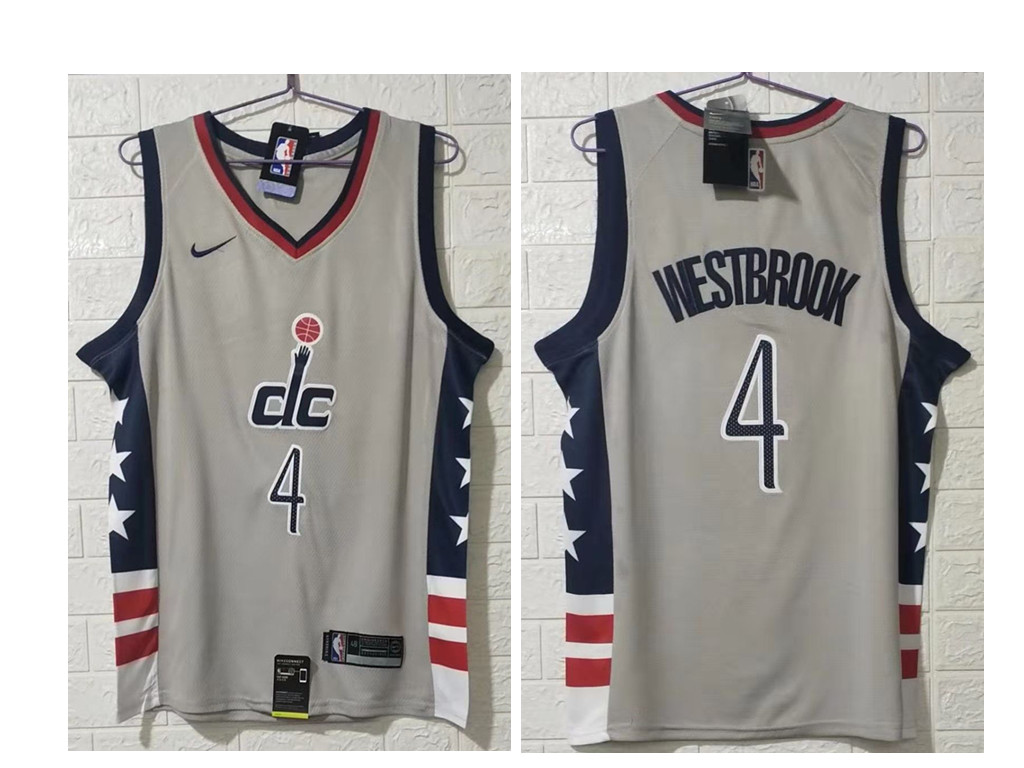 Personalized Men’s Washington Wizards #4 Russell Westbrook NEW Grey 2021 City Edition NBA Swingman Jersey
