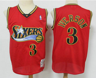 Personalized Men’s Philadelphia 76ers #3 Allen Iverson Red Hardwood Classics Reload Swingman Throwback Jersey