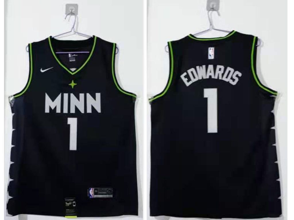 Personalized Men’s Minnesota Timberwolves #1 Anthony Edwards Black 2021 City Edition Swingman Stitched NBA Jersey