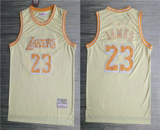 Personalized Men’s Los Angeles Lakers #23 LeBron James Gold Hardwood Classics Soul Throwback Limited Jersey