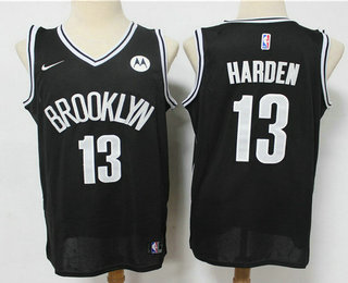 Personalized Men’s Brooklyn Nets #13 James Harden 2021 Black Swingman Stitched NBA Jersey With The NEW Sponsor Logo