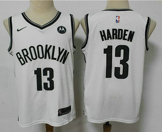 Personalized Men’s Brooklyn Nets #13 James Harden 2021 White Swingman Stitched NBA Jersey With The NEW Sponsor Logo