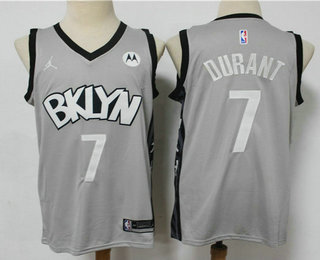 Personalized Men’s Brooklyn Nets #7 Kevin Durant Light Grey 2021 Brand Jordan Swingman Stitched NBA Jersey With NEW Sponsor Logo