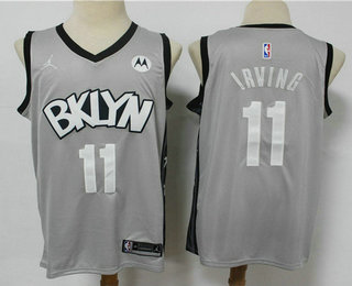 Personalized Men’s Brooklyn Nets #11 Kyrie Irving Light Grey 2021 Brand Jordan Swingman Stitched NBA Jersey With NEW Sponsor Logo
