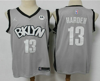 Personalized Men’s Brooklyn Nets #13 James Harden Light Grey 2021 Brand Jordan Swingman Stitched NBA Jersey With NEW Sponsor Logo