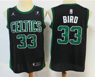 Personalized Men’s Boston Celtics #33 Larry Bird Black 2021 Brand Jordan Swingman Stitched NBA Jersey With NEW Sponsor Logo