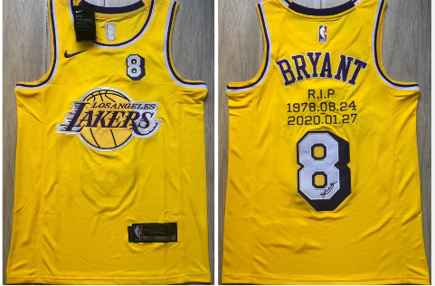 Personalized Lakers 8 Kobe Bryant Yellow R.I.P Signature Swingman Jersey