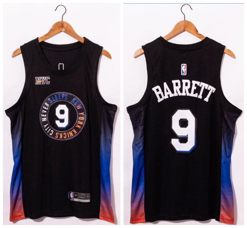 Personalized Knicks 9 R.J. Barrett Black 2020 21 City Edition Swingman Jersey