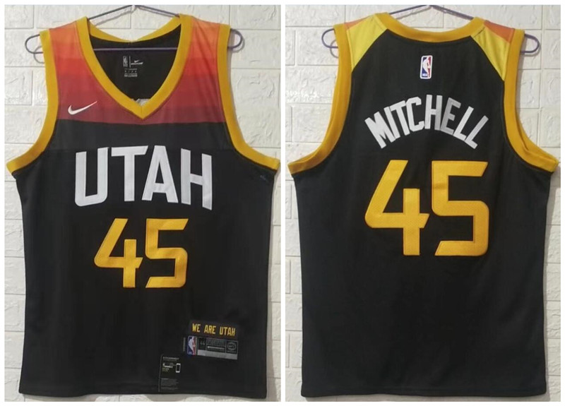 Personalized Jazz 45 Donovan Mitchell Black 2020 21 City Edition Swingman Jersey