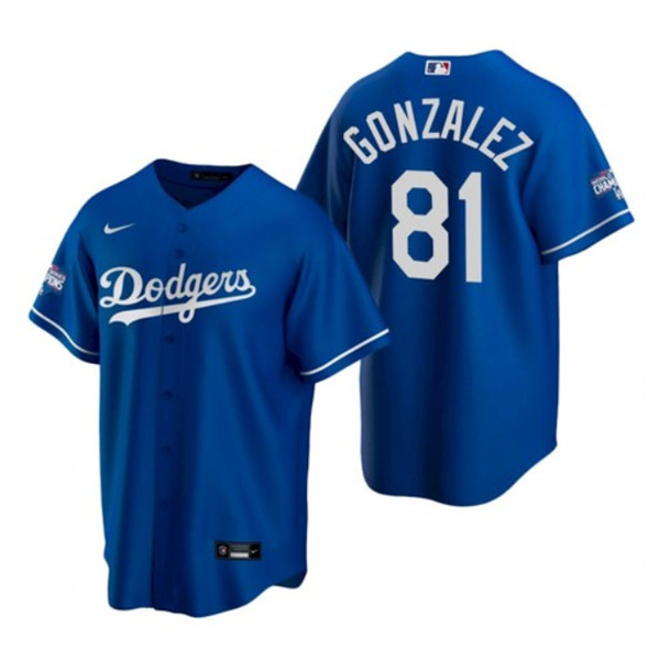 Personalized Men’s Los Angeles Dodgers #81 Victor Gonzalez Royal 2020 World Series Champions Home Patch Cool Base Stitched Jersey