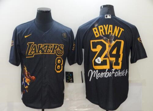Personalized Men’s Los Angeles Lakers #8 #24 Kobe Bryant Black With KB Patch Jersey