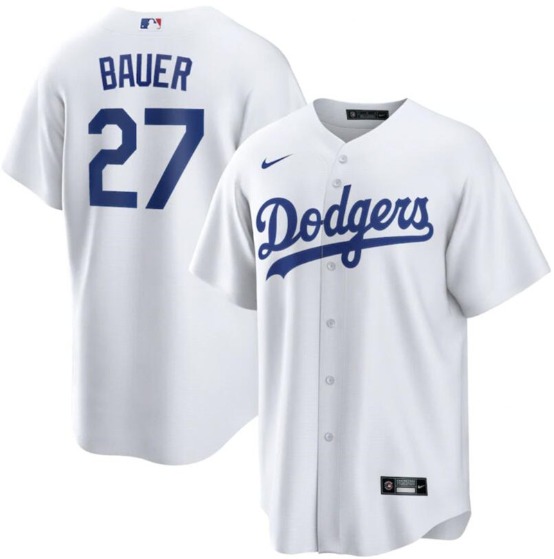 Personalized Dodgers 27 Trevor Bauer White Cool Base Jersey