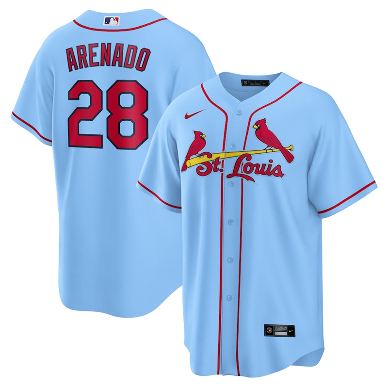 Personalized Cardinals 28 Nolan Arenado Light Blue Cool Base Jersey