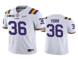 Personalized Men’s LSU Tigers #36 Cade York White 2020 National Championship Game Jersey