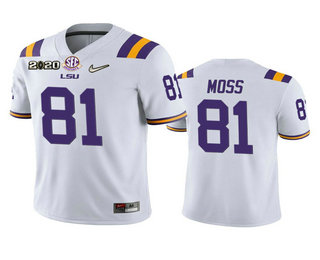 Personalized Men’s LSU Tigers #81 Thaddeus Moss White 2020 National Championship Game Jersey