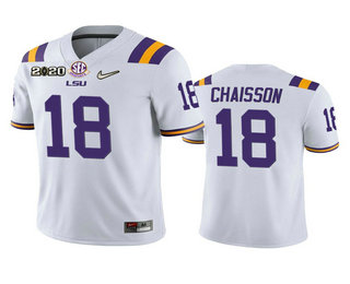 Personalized Men’s LSU Tigers #18 K’Lavon Chaisson White 2020 National Championship Game Jersey
