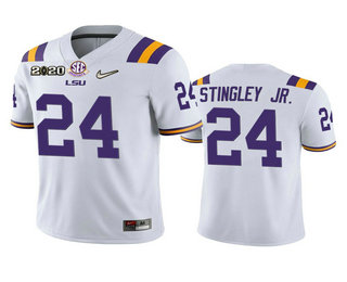 Personalized Men’s LSU Tigers #24 Derek Stingley Jr. White 2020 National Championship Game Jersey