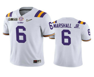 Personalized Men’s LSU Tigers #6 Terrace Marshall Jr. White 2020 National Championship Game Jersey