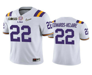 Personalized Men’s LSU Tigers #22 Clyde Edwards-Helaire White 2020 National Championship Game Jersey