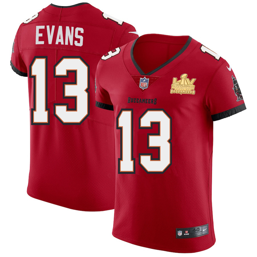 Personalized Tampa Bay Buccaneers #13 Mike Evans Men’s Super Bowl LV Champions Patch Red Elite Jersey