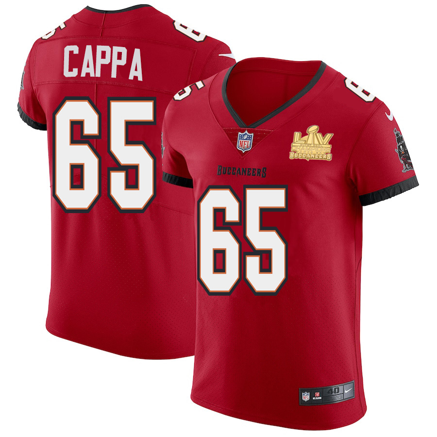 Personalized Tampa Bay Buccaneers #65 Alex Cappa Men’s Super Bowl LV Champions Patch Red Elite Jersey