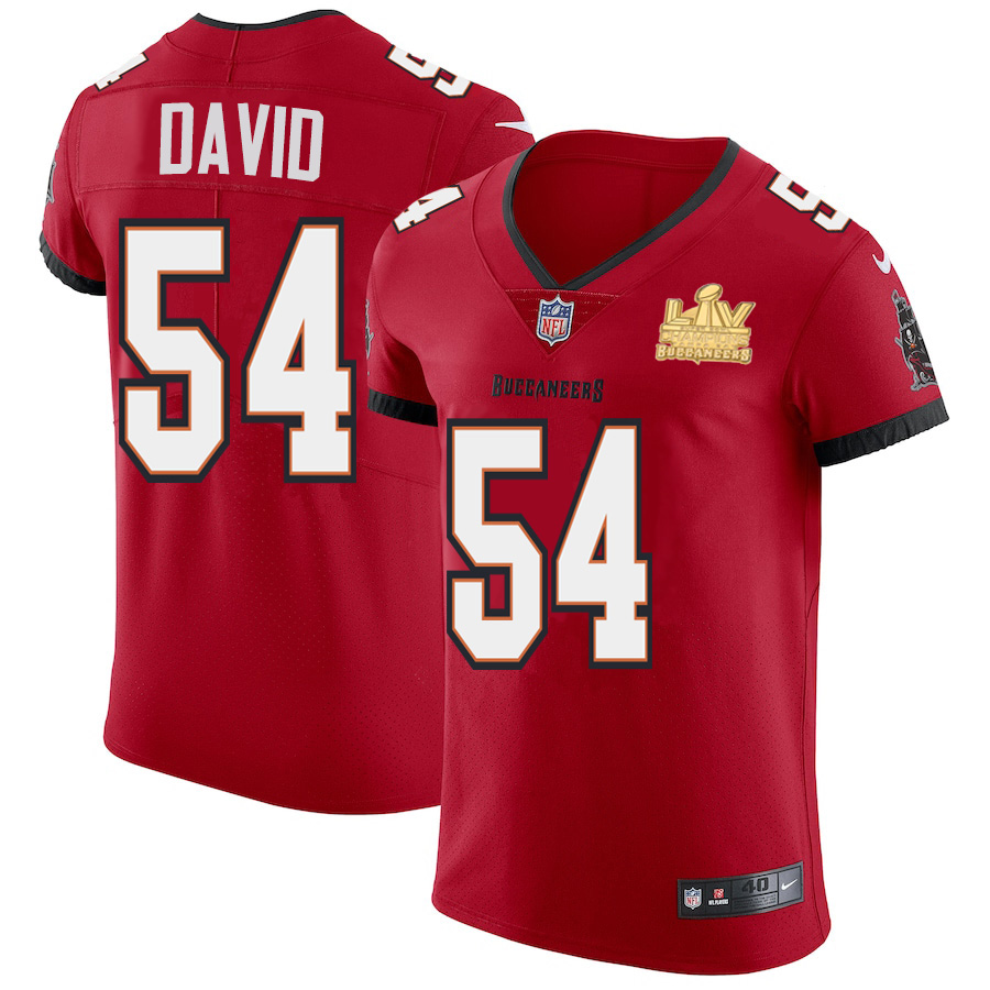 Personalized Tampa Bay Buccaneers #54 Lavonte David Men’s Super Bowl LV Champions Patch Red Elite Jersey