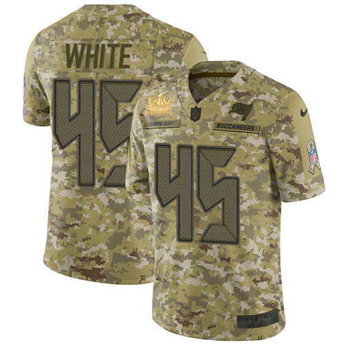 Personalized Buccaneers #45 Devin White Camo Men’s Super Bowl LV Champions Patch Stitched NFL Limited 2018 Salute To Service Jersey