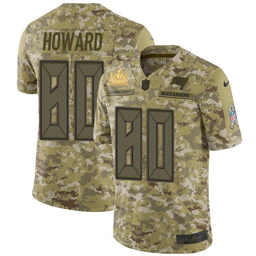 Personalized Buccaneers #80 O. J. Howard Camo Men’s Super Bowl LV Champions Patch Stitched NFL Limited 2018 Salute To Service Jersey
