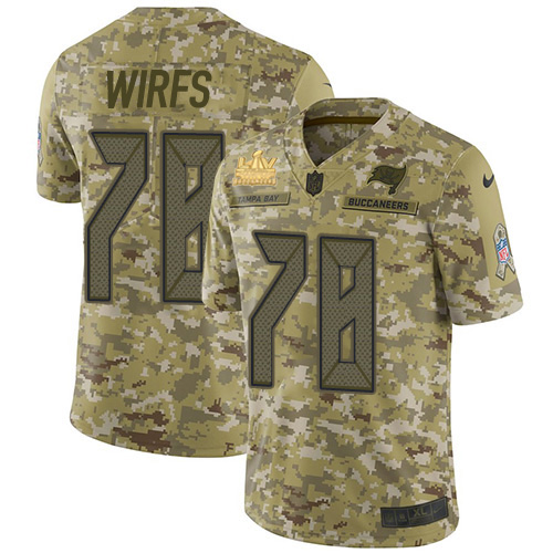 Personalized Buccaneers #78 Tristan Wirfs Camo Men’s Super Bowl LV Champions Patch Stitched NFL Limited 2018 Salute To Service Jersey