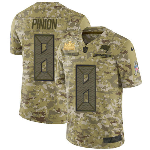 Personalized Buccaneers #8 Bradley Pinion Camo Men’s Super Bowl LV Champions Patch Stitched NFL Limited 2018 Salute To Service Jersey