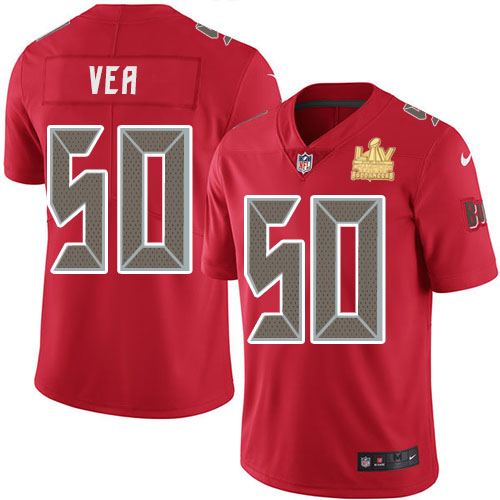 Personalized Buccaneers #50 Vita Vea Red Men’s Super Bowl LV Champions Patch Stitched NFL Limited Rush Jersey